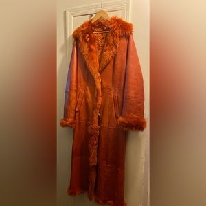 Burnt Orange soft leather coat made in Italy a double face Agnello-IS Aries.